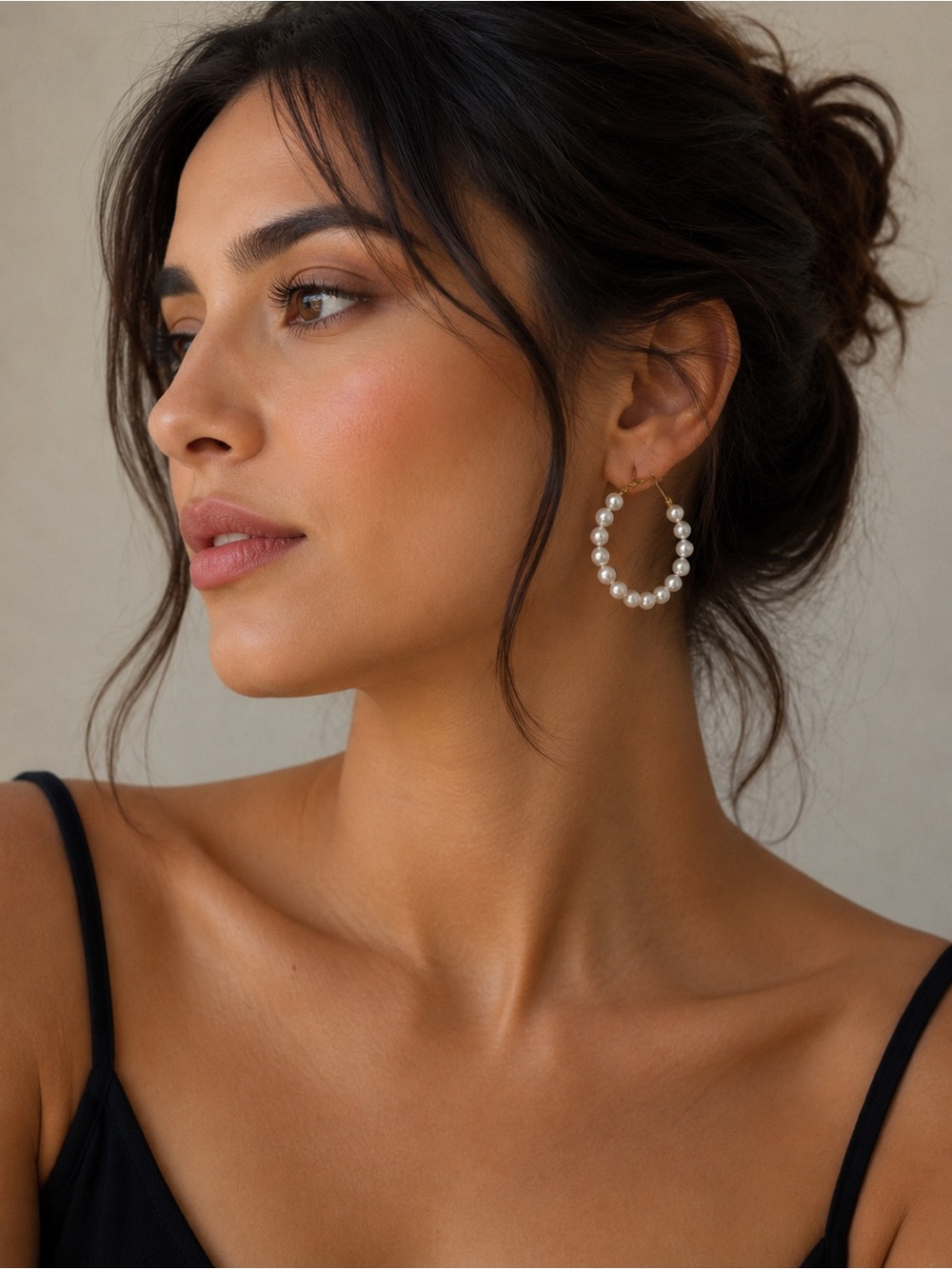 Pearl Hoop Earrings gold accents